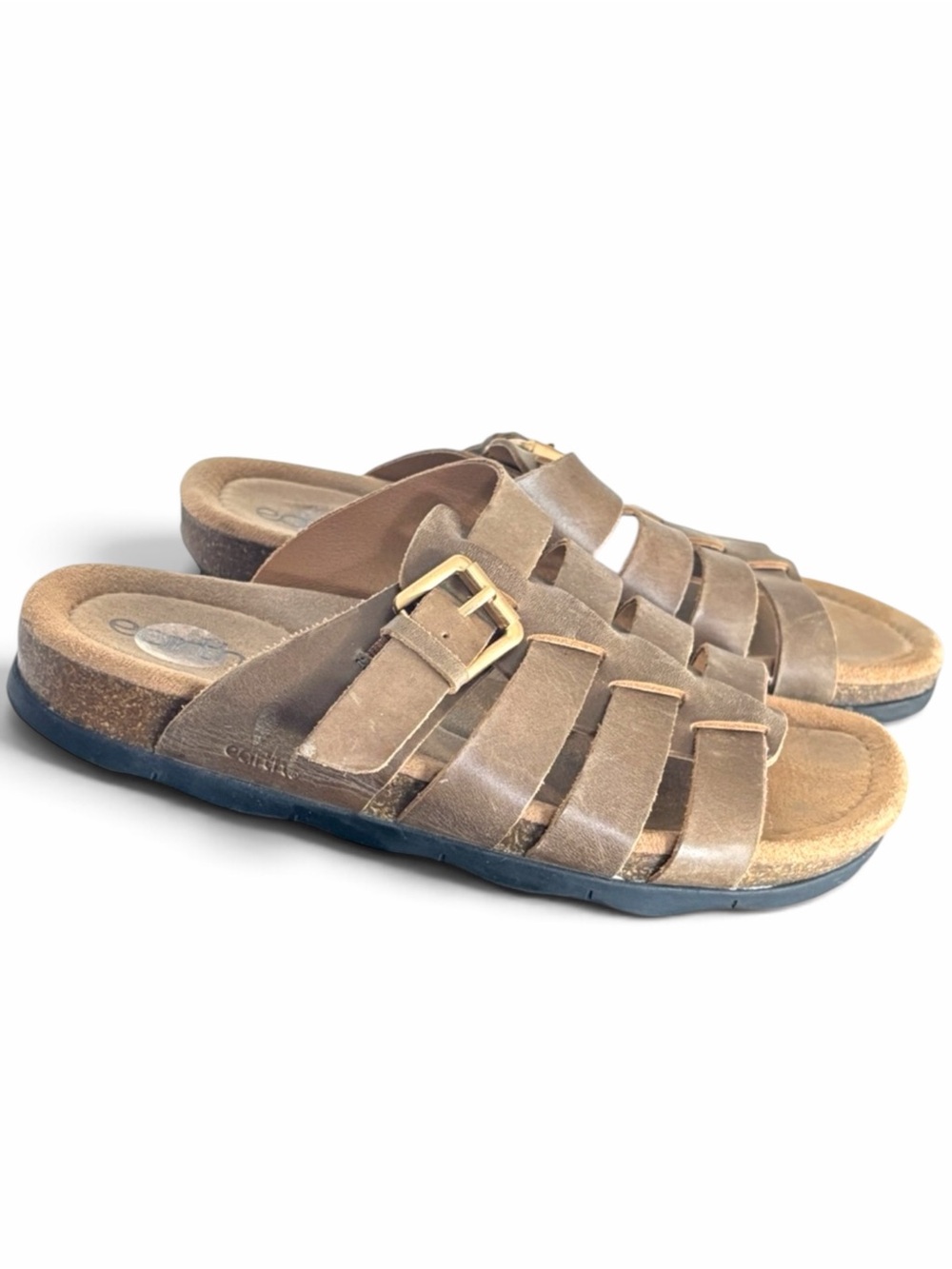 Earth Eteresa Leather Fisherman Slide Brown Arch Support Walking Sandals NWOT